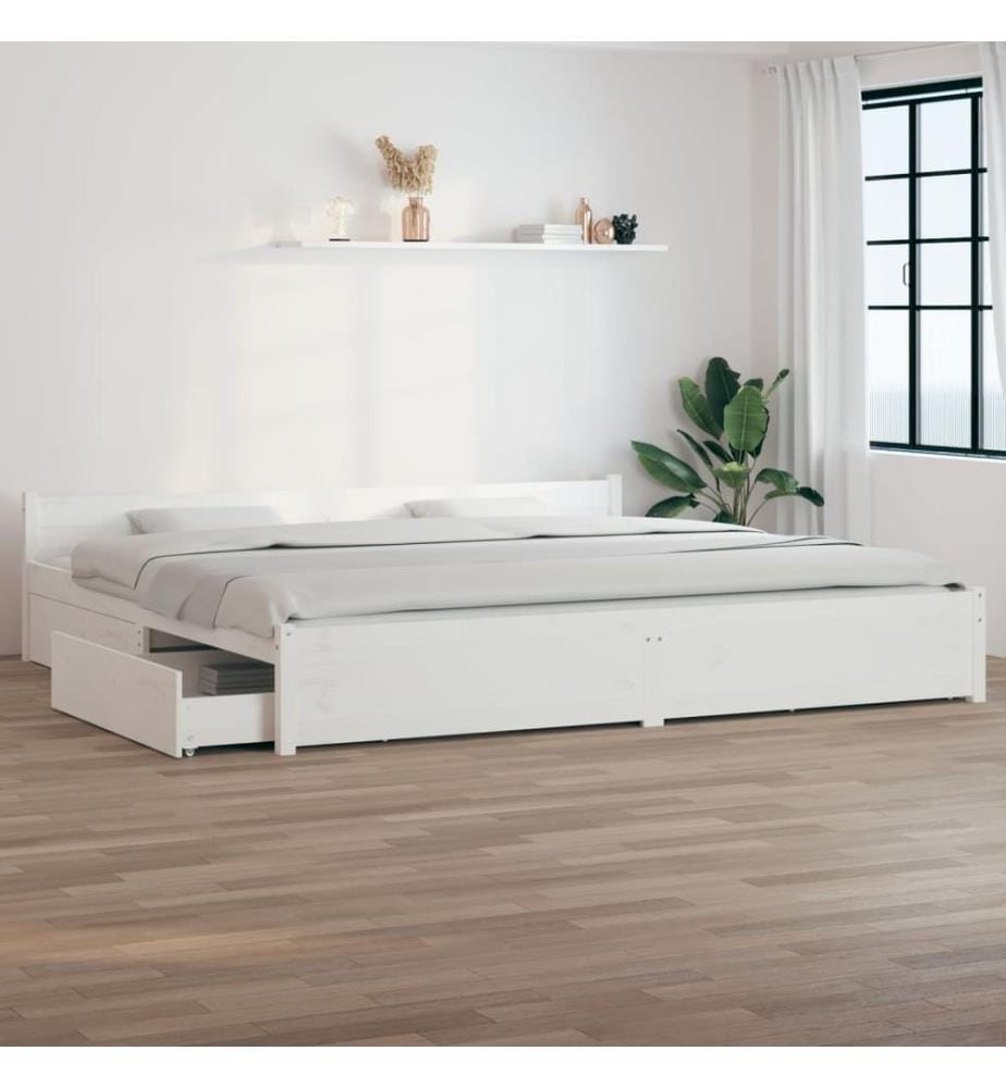 Bett mit Schubladen Weiss 200x200 cm