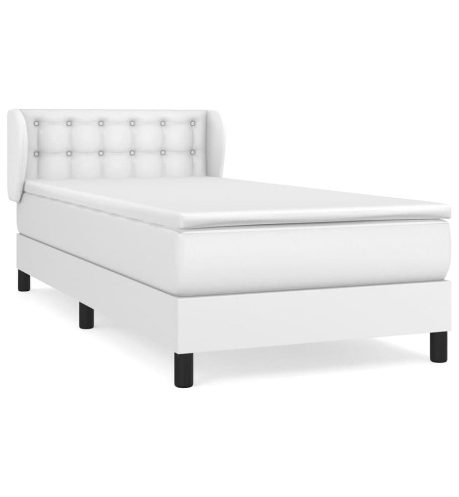 Boxspringbett mit Matratze Weiss 100x200 cm Kunstleder