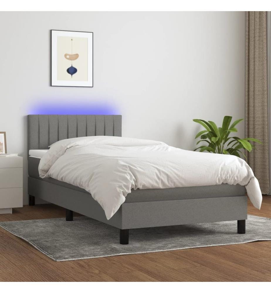 Boxspringbett mit Matratze & LED Dunkelgrau 80x200 cm Stoff