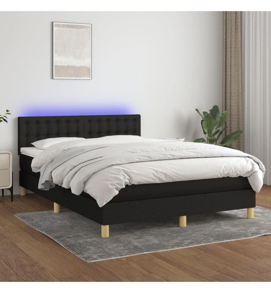 Boxspringbett mit Matratze & LED Schwarz 140x190 cm Stoff