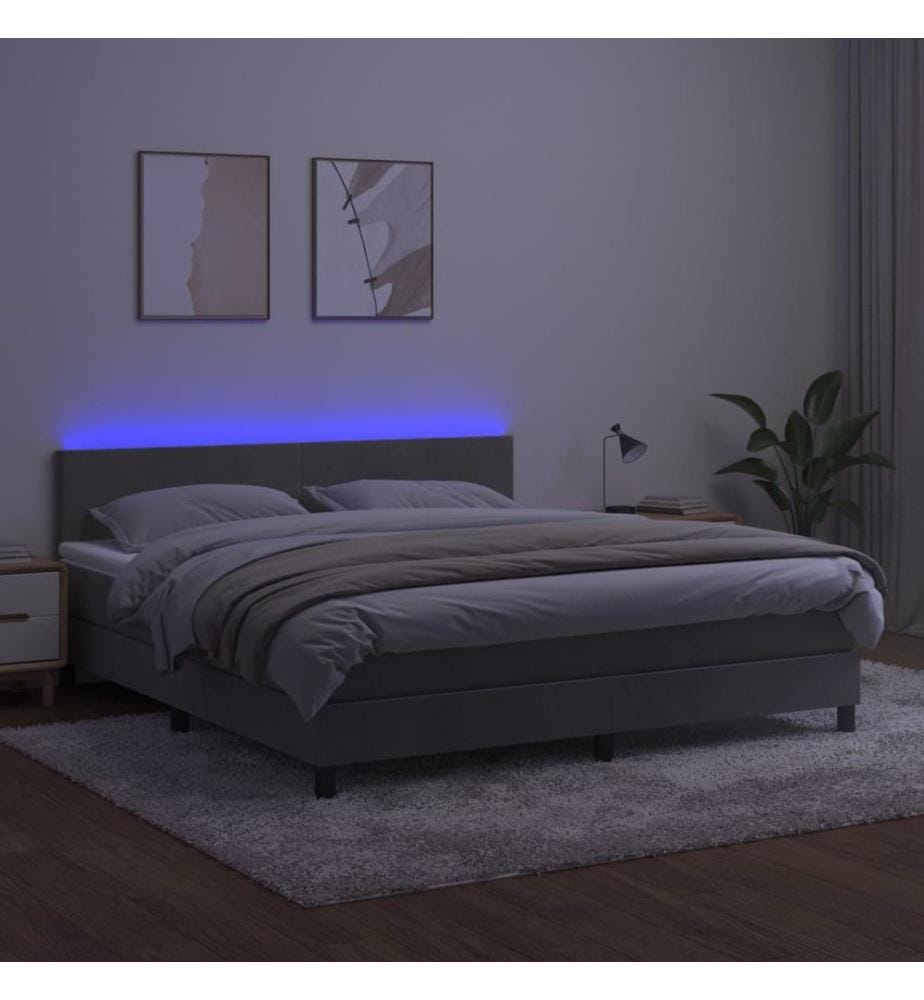 Boxspringbett mit Matratze & LED Hellgrau 160x200 cm Samt