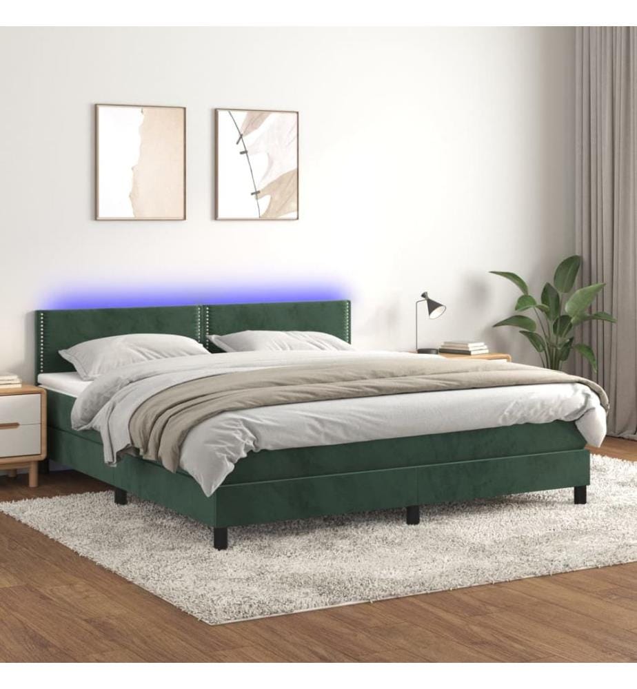 Boxspringbett mit Matratze & LED Dunkelgrün 180x200 cm Samt