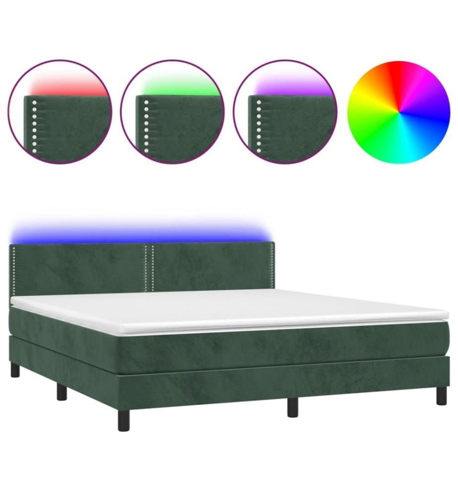Boxspringbett mit Matratze & LED Dunkelgrün 180x200 cm Samt