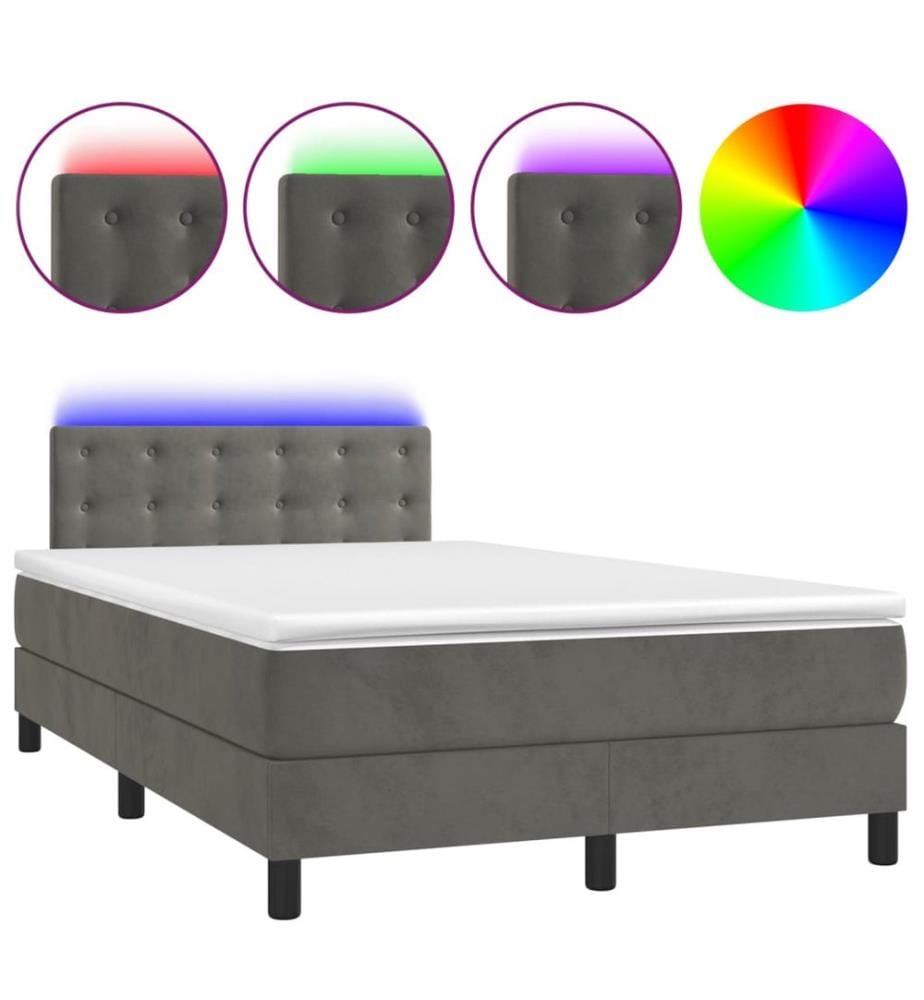 Boxspringbett mit Matratze & LED Dunkelgrau 120x200 cm Samt