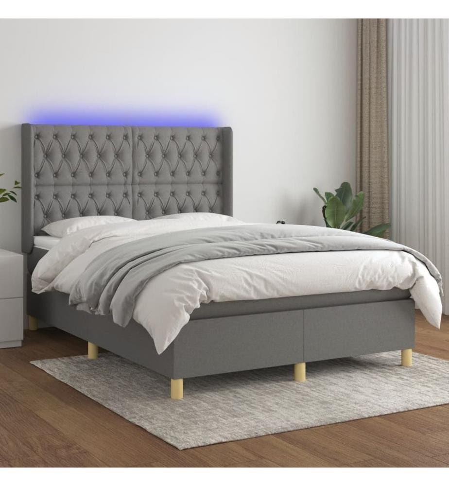 Boxspringbett mit Matratze & LED Dunkelgrau 140x200 cm Stoff