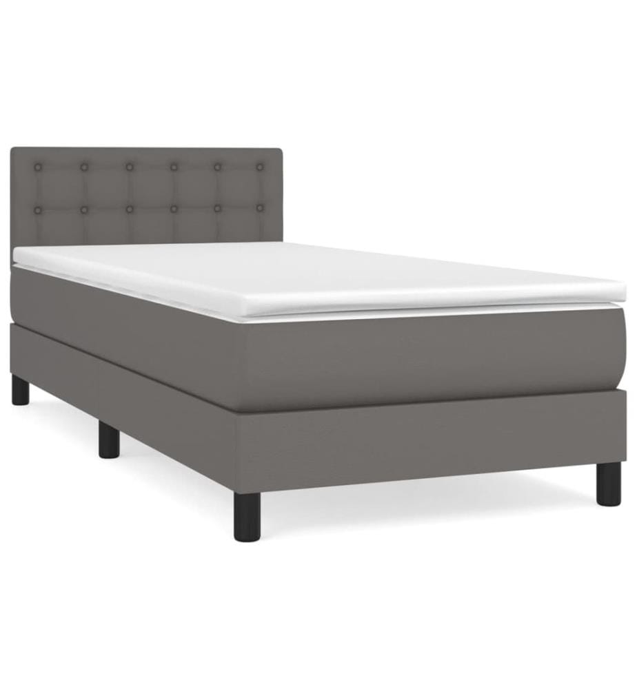 Boxspringbett mit Matratze Grau 100x200 cm Kunstleder