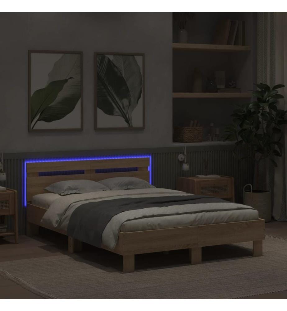 Bettgestell mit Kopfteil LED-Beleuchtung Sonoma-Eiche 120x200cm