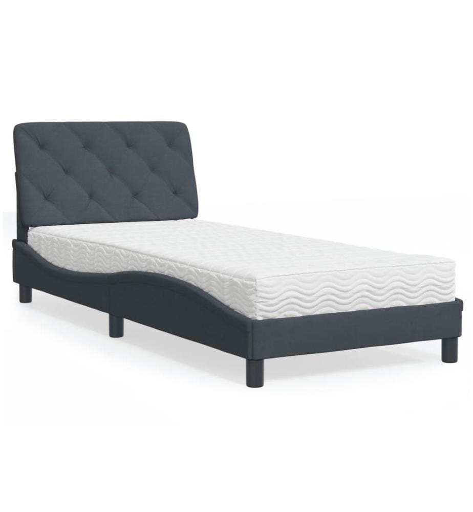 Bett mit Matratze Dunkelgrau 90x190 cm Samt