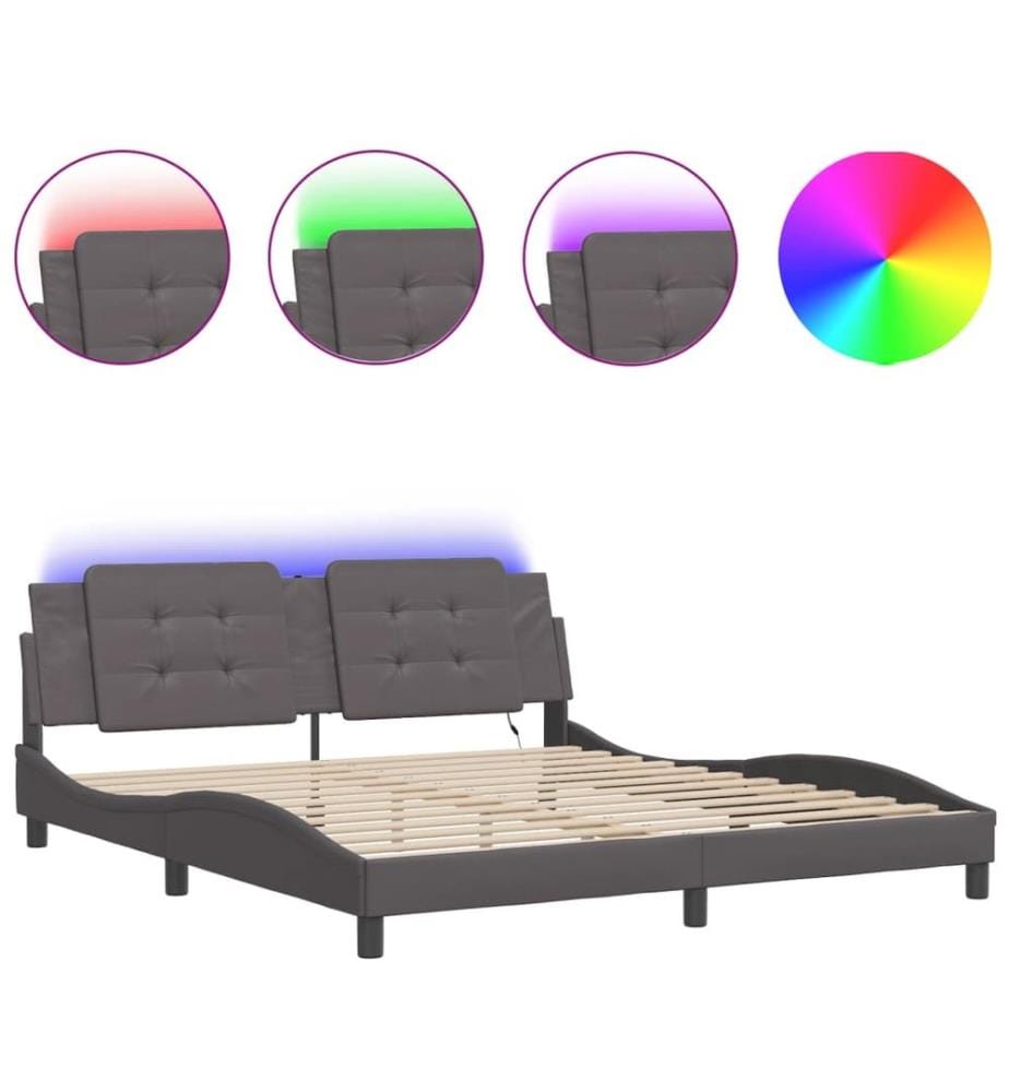 Cadre de lit avec LED sans matelas Zadar gris 180x200 cm