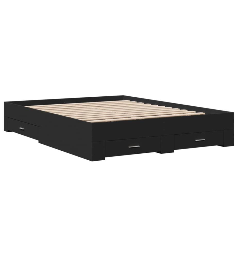 Cadre de lit avec tiroirs sans matelas noir 140x200 cm