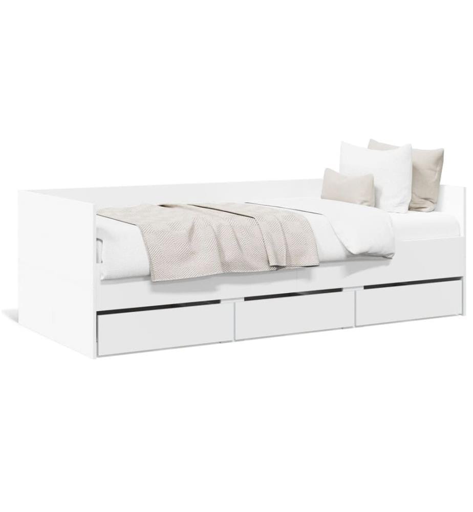 Lit de jour avec tiroirs sans matelas blanc 90x200 cm