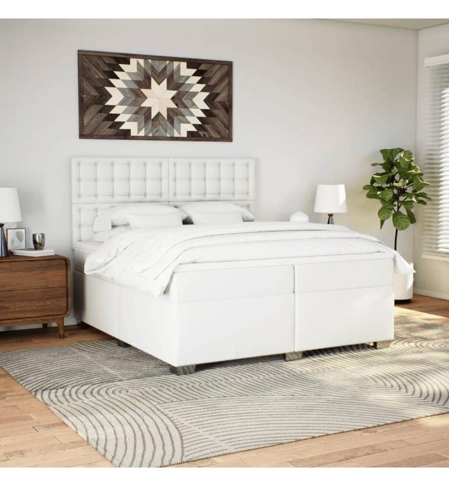 Boxspringbett mit Matratze Weiss 200x200 cm Kunstleder