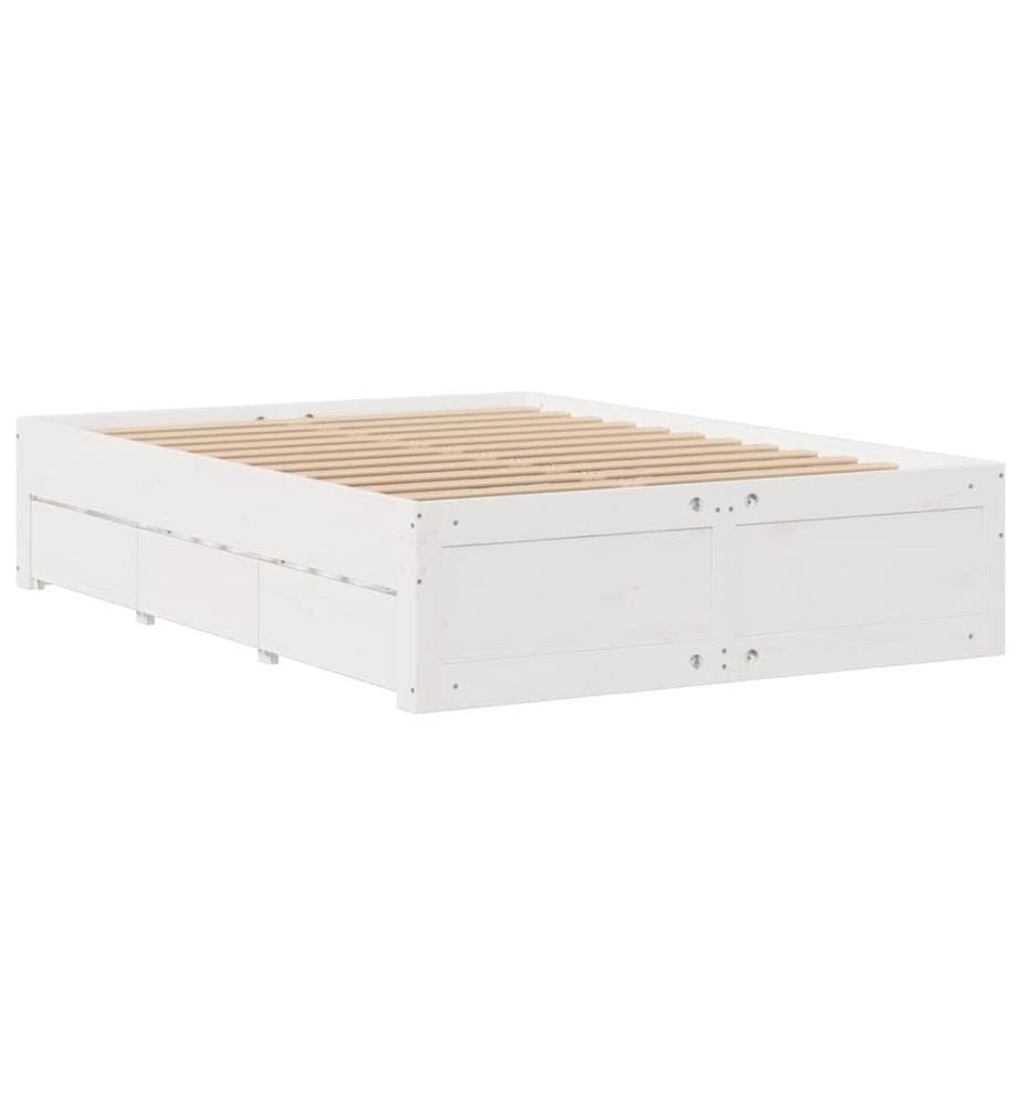 Cadre de lit sans matelas avec tiroirs blanc 160x200cm bois pin