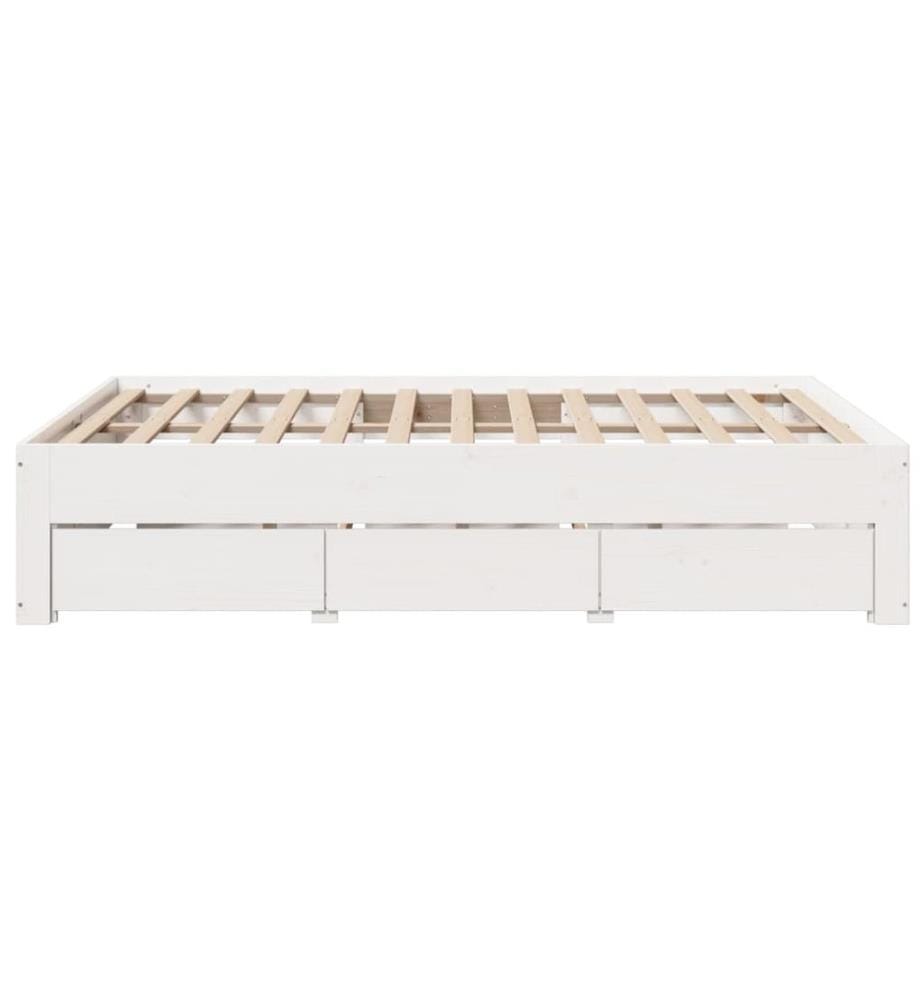 Cadre de lit sans matelas avec tiroirs blanc 160x200cm bois pin