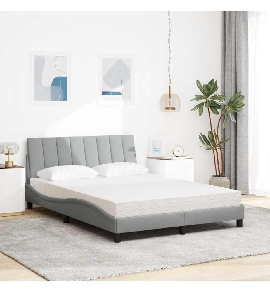Bett mit Matratze "Hanko" Hellgrau 120x200 cm Stoff