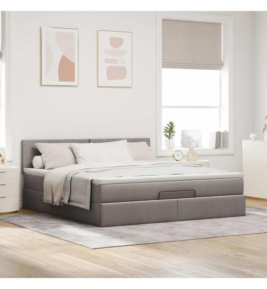 Ottoman-Bett mit Matratze Taupe 160x200 cm Stoff