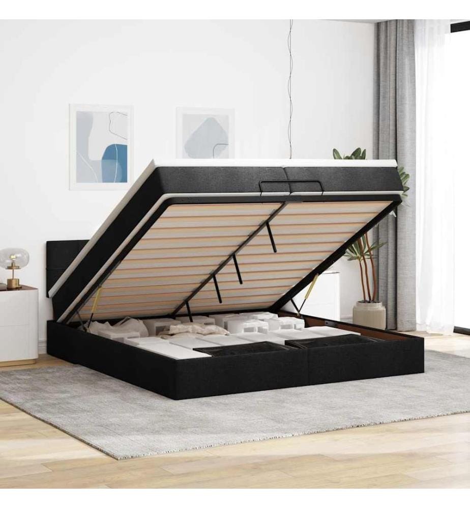 Ottoman-Bett mit Matratze Schwarz 200x200 cm Stoff