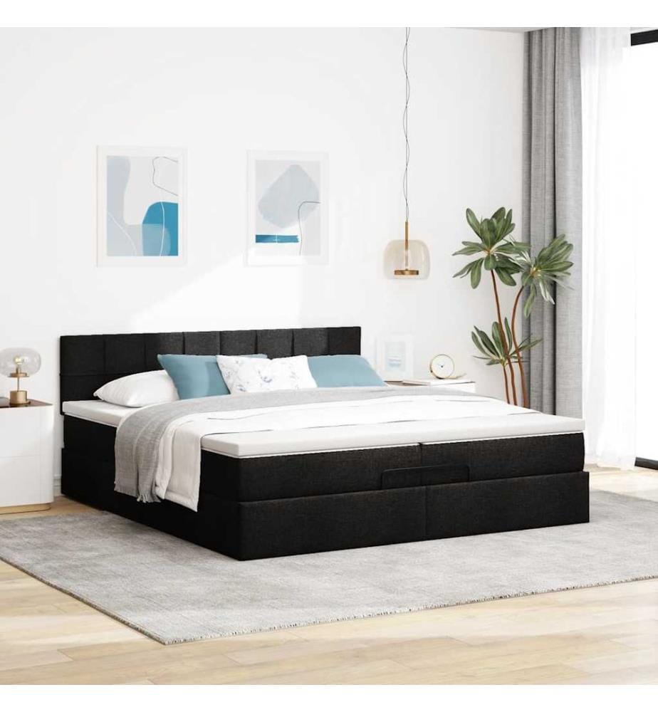 Ottoman-Bett mit Matratze Schwarz 200x200 cm Stoff