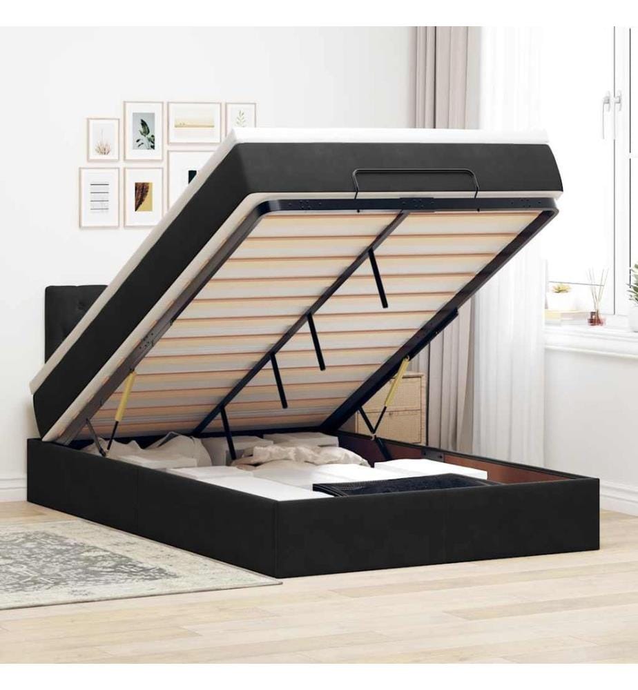 Lit ottoman avec matelas noir 120x190 cm velours