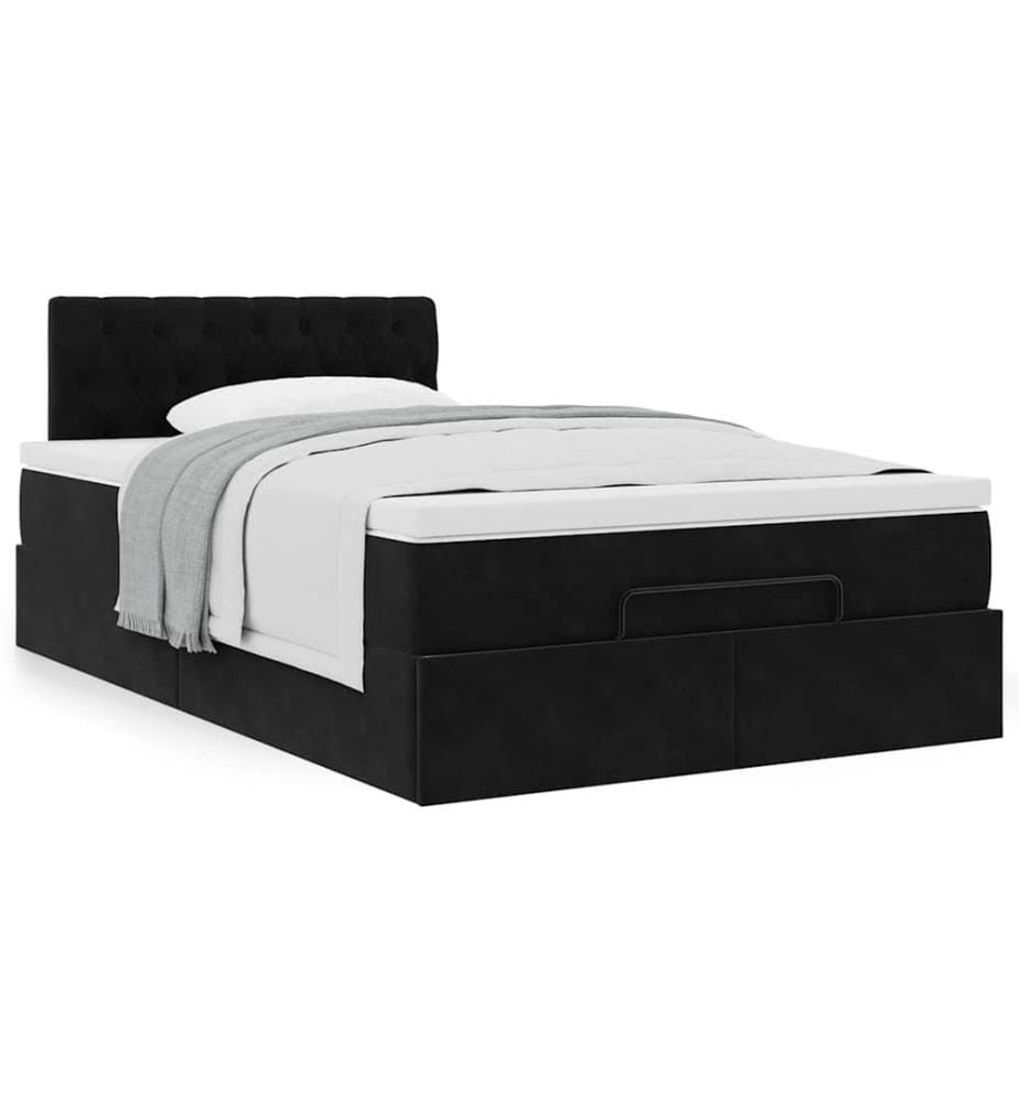 Lit ottoman avec matelas noir 120x190 cm velours