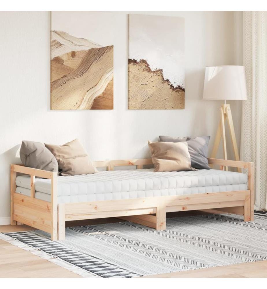 Lit de jour et lit gigogne et matelas 80x200 cm bois pin massif