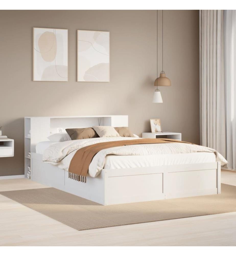 Cadre de lit sans matelas blanc 140x190 cm bois de pin massif