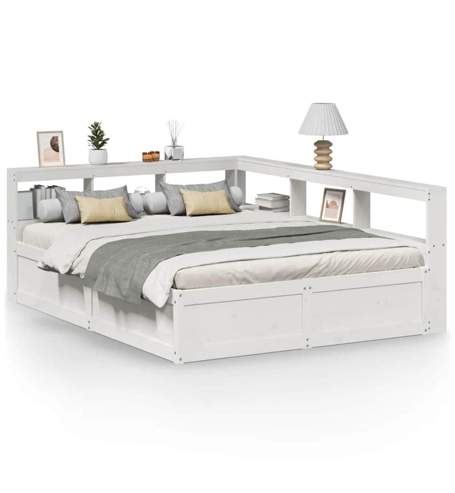 Lit bibliothèque sans matelas blanc 140x200 cm bois pin massif