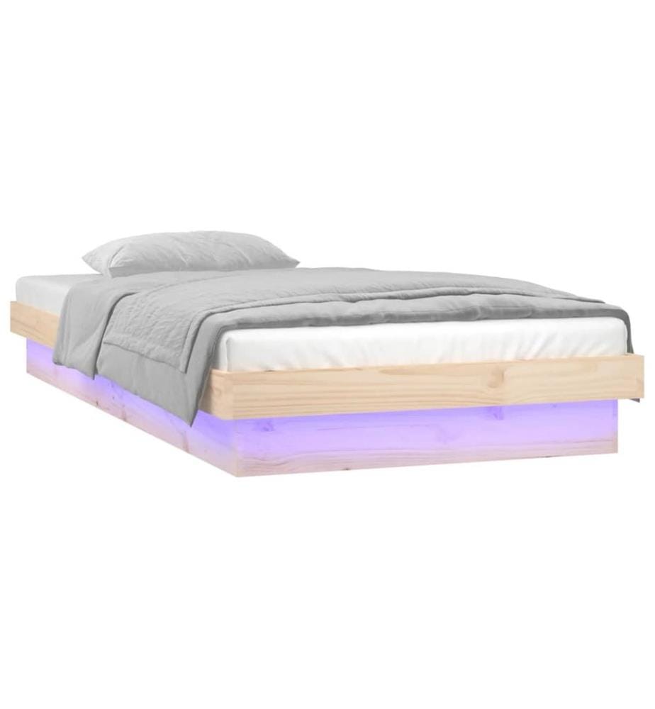 Cadre de lit à LED sans matelas 90x200 cm bois massif