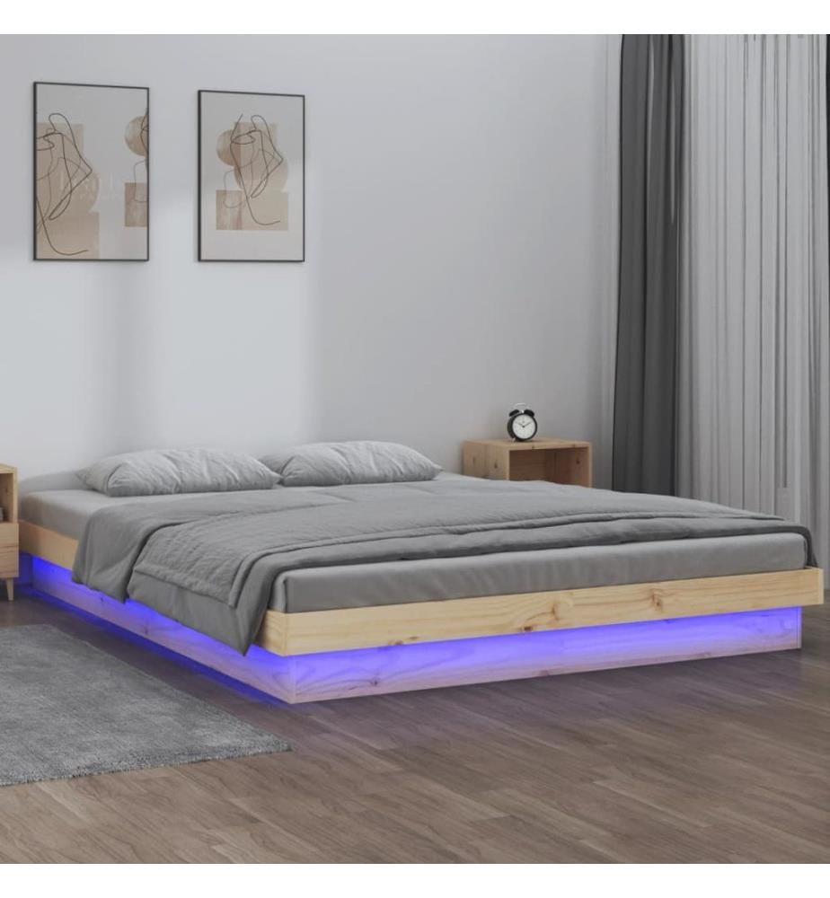 Cadre de lit à LED sans matelas bois massif