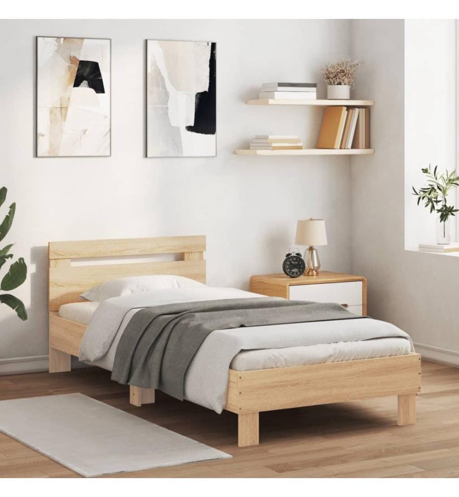 Bettgestell mit Kopfteil und LED-Leuchten Sonoma-Eiche 90x190cm