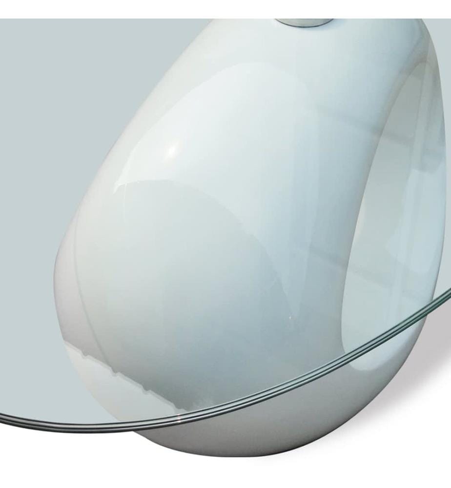 Couchtisch mit Ovaler Glasplatte Hochglanz Weiss