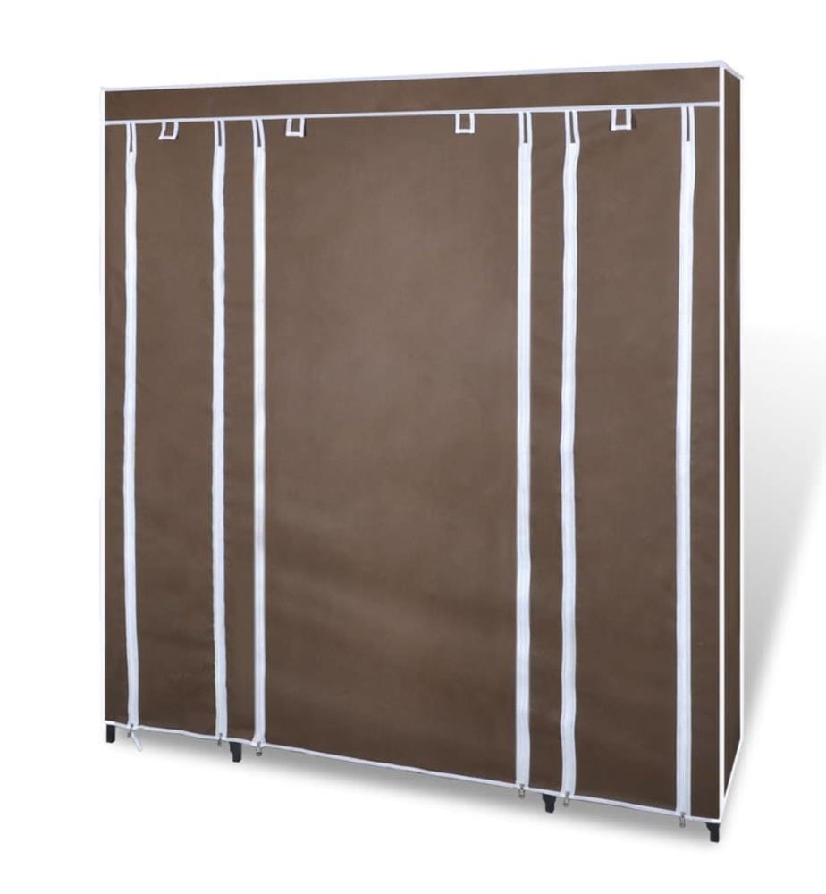 Stoffschrank mit Fächern und Stangen 45×150×176 cm Braun