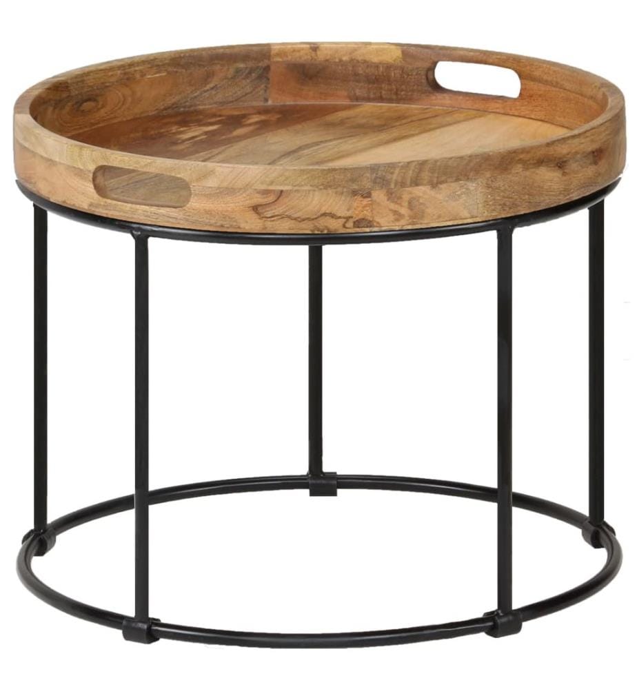 Table basse Bois de manguier massif et acier 50x40 cm