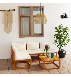 5-tlg. Garten-Lounge-Set mit Auflagen Creme Massivholz Akazie