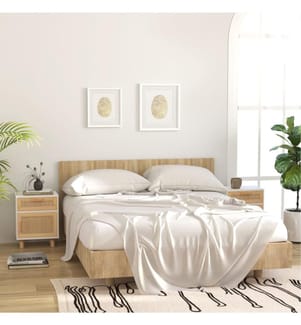 Nachttische 2 Stk. Weiss Massivholz Kiefer und Natur-Rattan