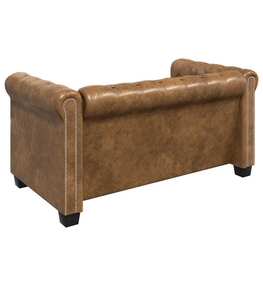 Chesterfield-Sofa 2-Sitzer Kunstleder Braun