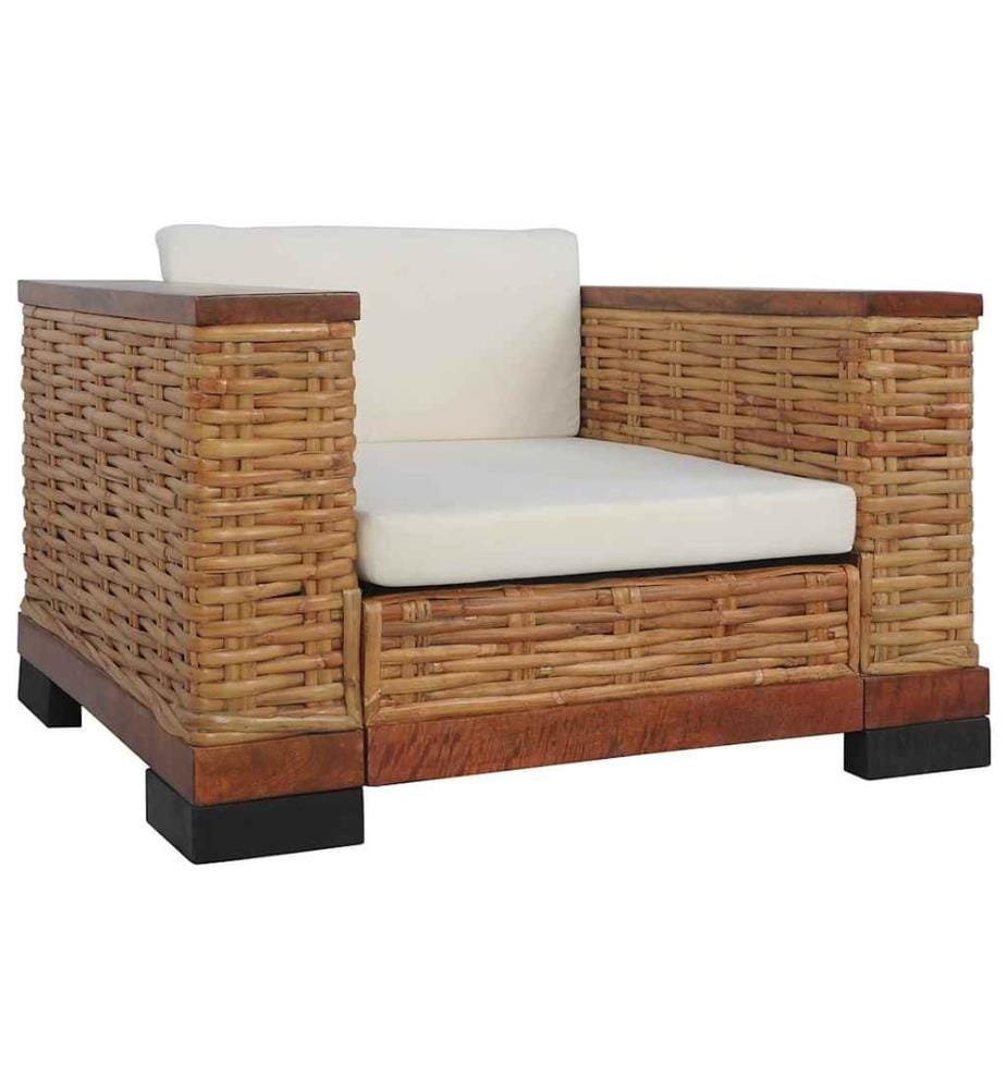 2-tlg. Sofagarnitur mit Auflagen Braun Natur Rattan
