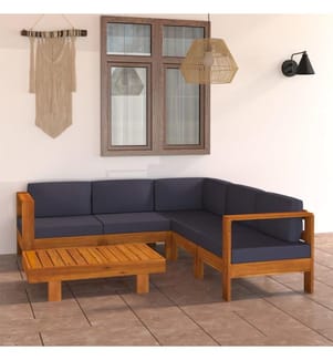 6-tlg. Garten-Lounge-Set mit Dunkelgrauen Auflagen Akazienholz