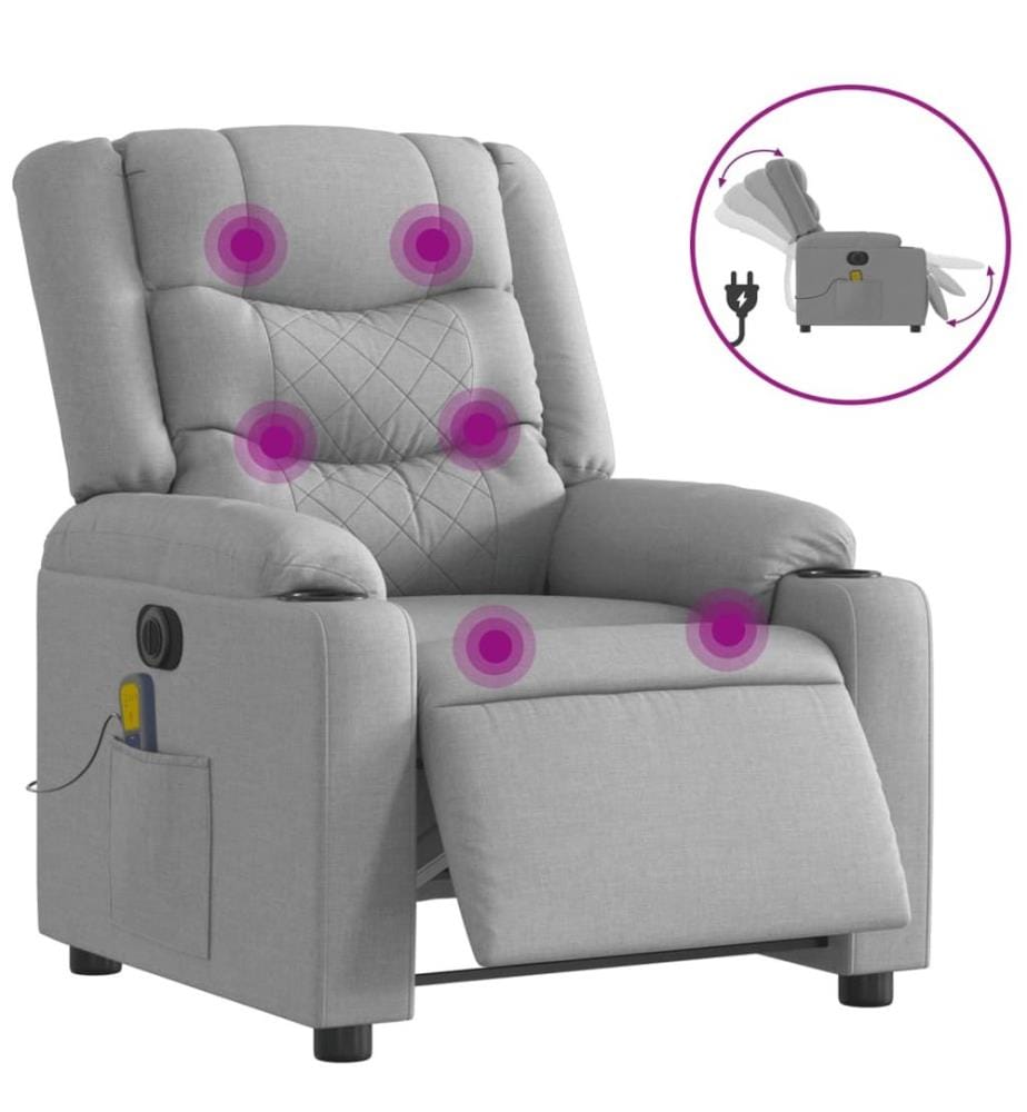 Massagesessel Elektrisch Hellgrau Stoff