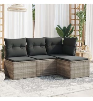 4-tlg. Garten-Sofagarnitur mit Kissen Hellgrau Poly Rattan