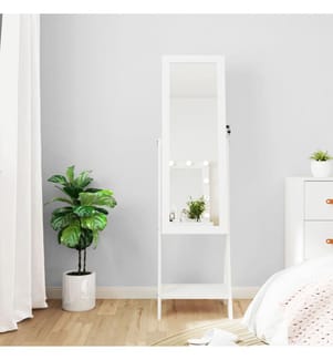 Armoire à bijoux miroir avec lumières LED sur pied blanc