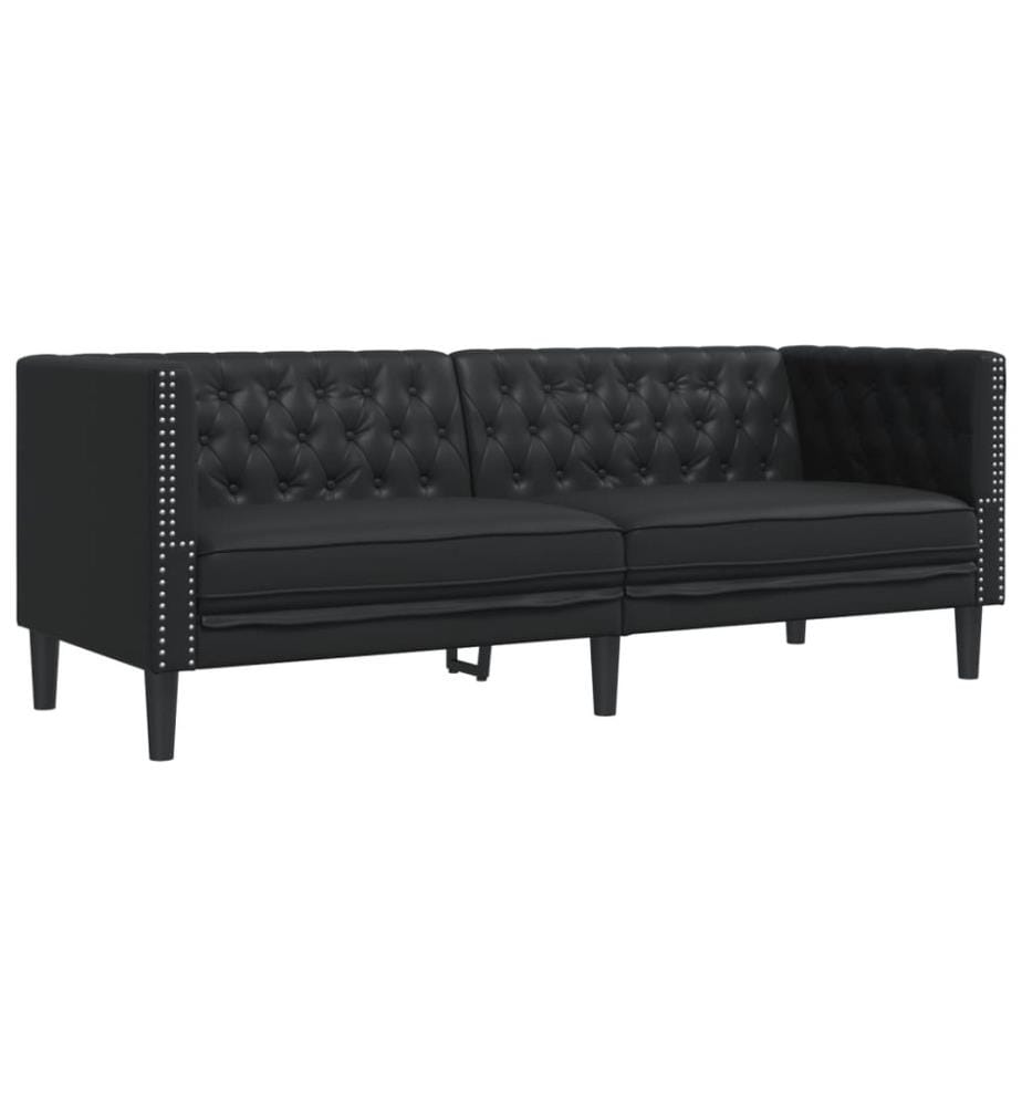 Chesterfield-Sofa 3-Sitzer Schwarz Kunstleder