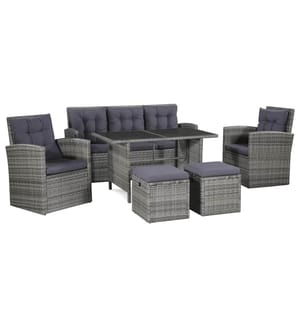 6-tlg. Garten-Lounge-Set mit Auflagen Poly Rattan Grau