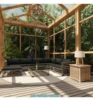 8-tlg. Garten-Lounge-Set mit Auflagen Poly Rattan Grau