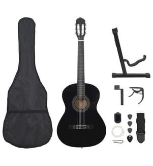 12-tlg. Klassikgitarren-Set für Anfänger Schwarz 4/4 39"