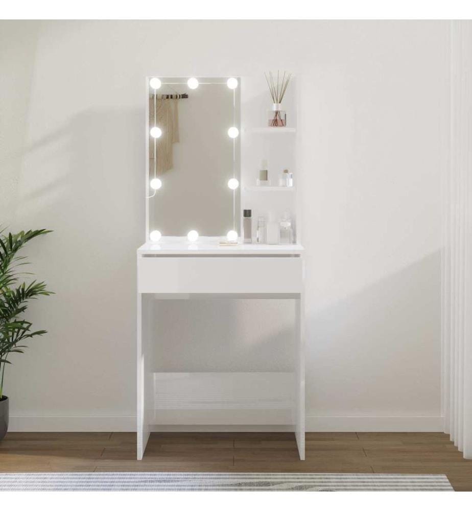 Coiffeuse avec LED Blanc brillant 60x40x140 cm