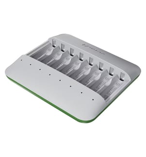 Caricatore multiplo ecologico (riciclato), con 8 batterie ricaricabili AA 2100 mAh