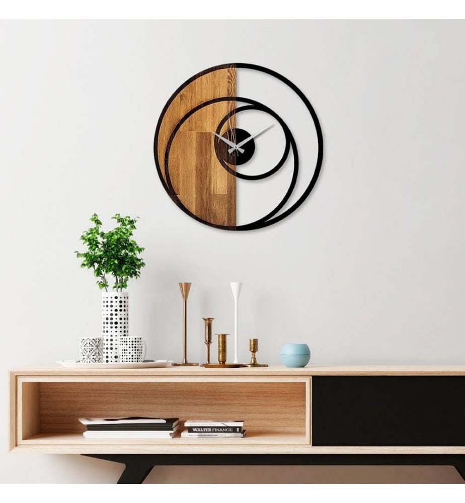 Wallity Decorative Wooden Wall Clock, Walnut Bla… | DeinDeal