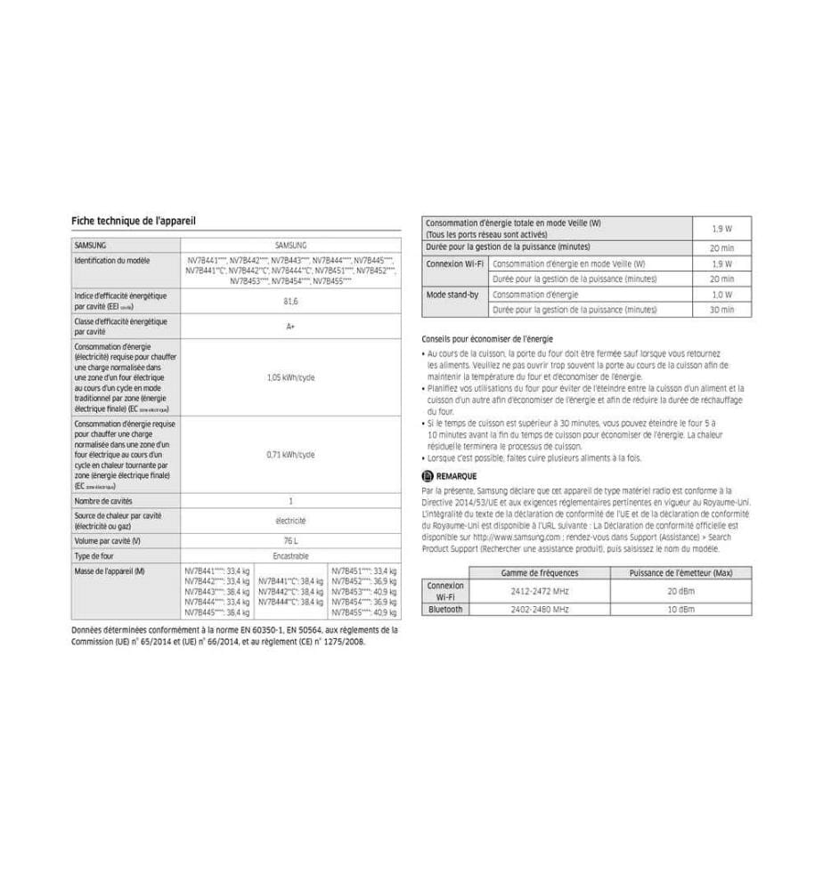 Four encastrable SAMSUNG - Modèle : NV7B4430ZAS