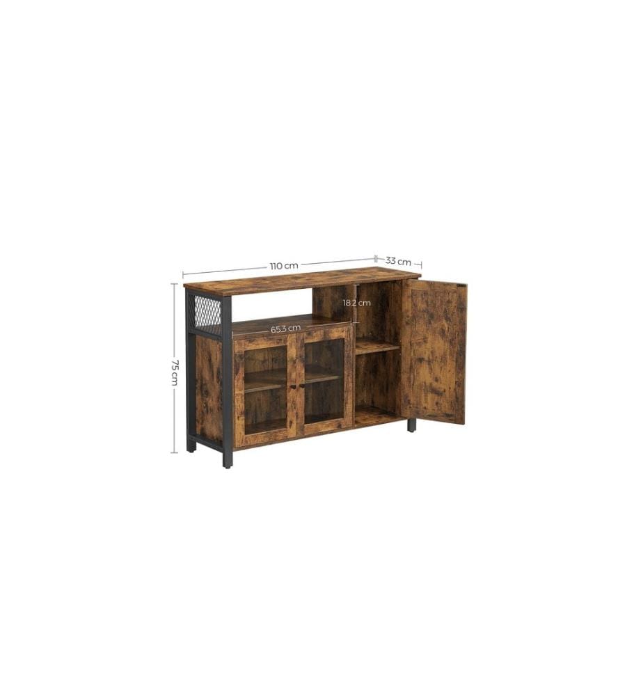 VASAGLE - Buffet avec 3 portes 110 x 75 cm, Brun/Noir